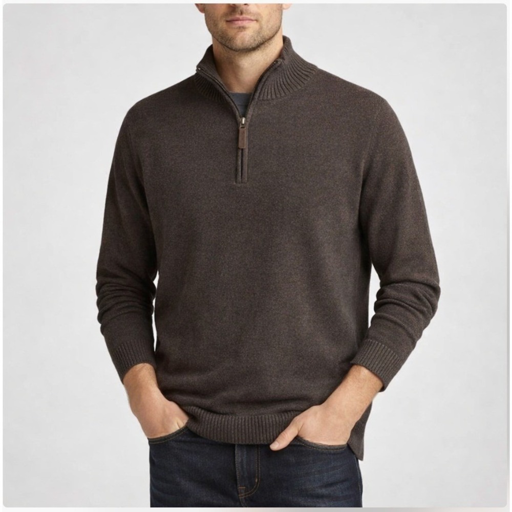 Eddie Bauer Brown Half Zip Mock Neck Sweater‎ Dadcore Cotton Cashmere Tall XL